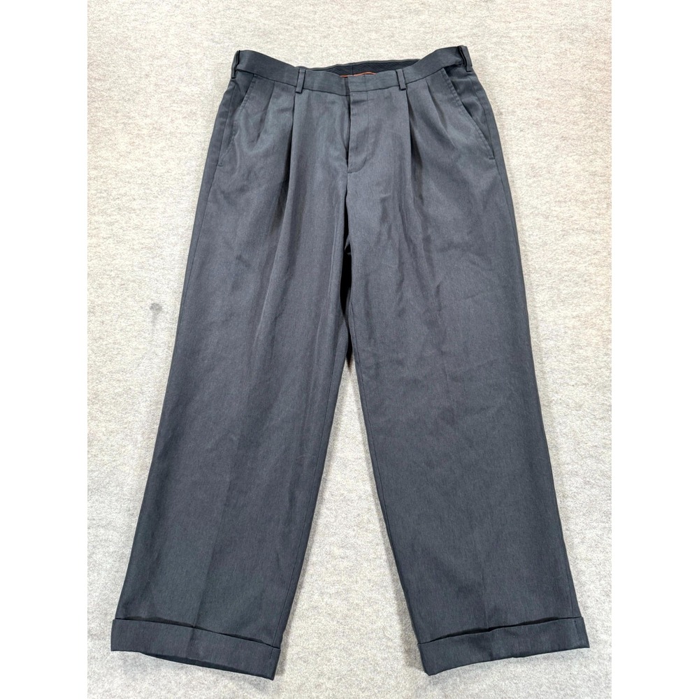 Haggar Pleated Dress Pants Mens 36x30 Gray High Rise Business Formal Cuffed Hem